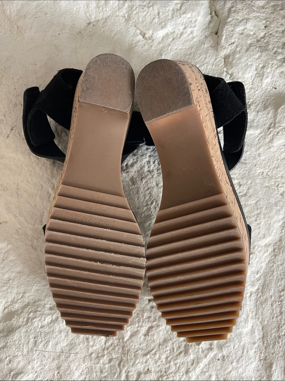 Pedro Garcia Franses Black Suede and Cork Wedge Sandal with Ankle Strap